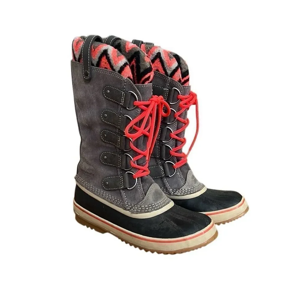 Sorel Joan Of Arctic Knit II Waterproof Rain Snow Winter Boots Gray Pink Size 8.